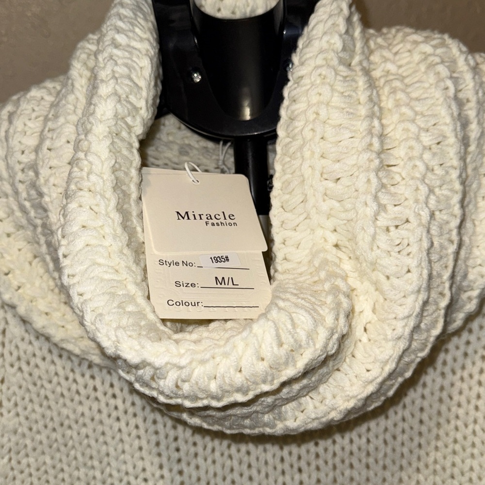 Miracle Cream Cowl Neck Cable knit Sweater​ - Picture 3 of 9